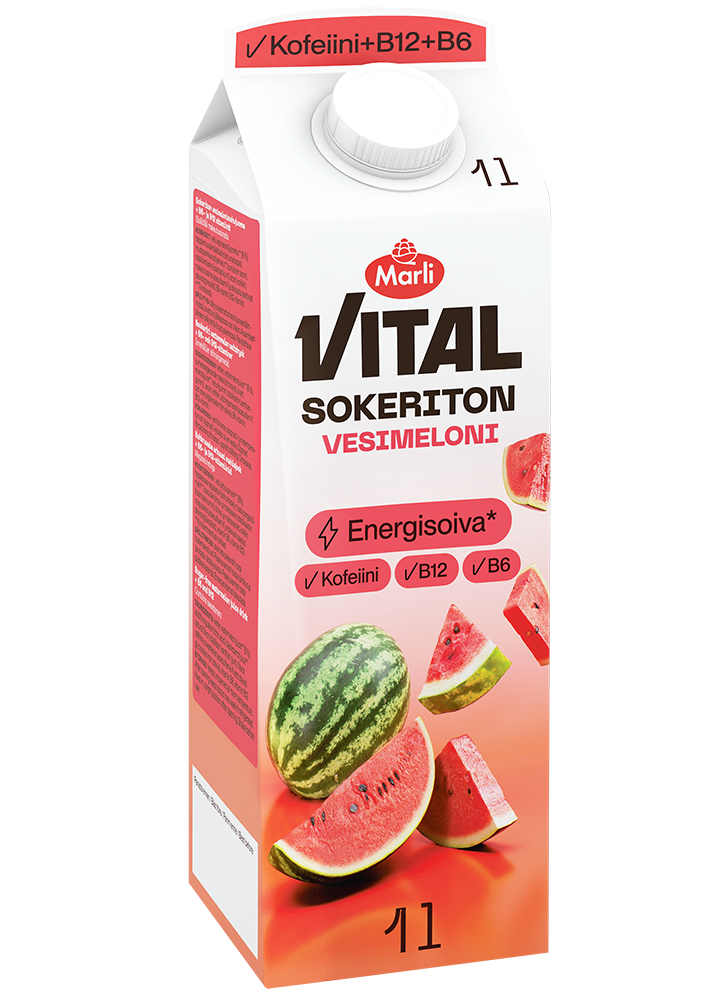 Marli Vital Sokeriton Vesimeloni 1&nbsp;L + B6- ja B12-vitamiinit & kofeiini
