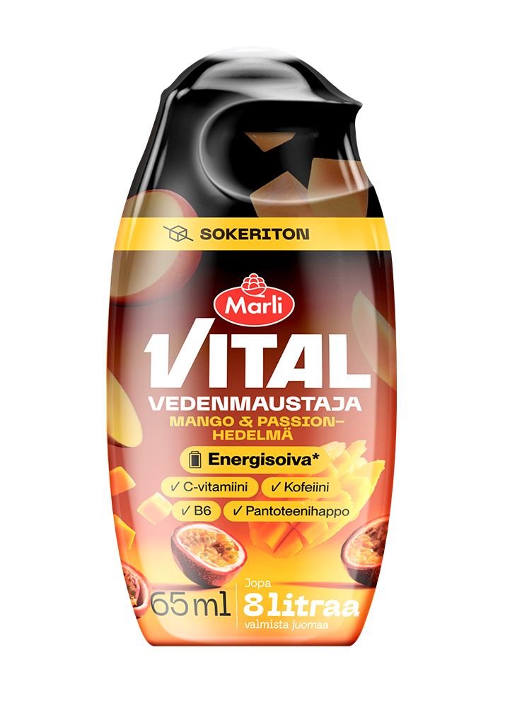 Marli Vital Vedenmaustaja Mango & passionhedelmä 65&nbsp;ml +&nbsp;C-, B6- ja B5-vitamiinit &&nbsp;kofeiini