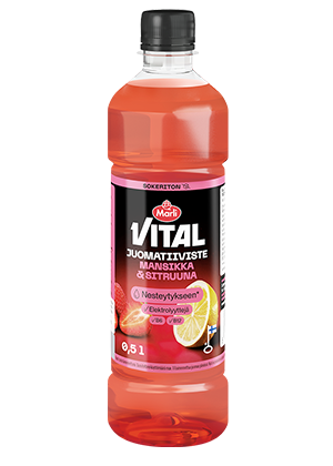 Marli Vital juomatiiviste Mansikka & sitruuna 0,5 L + magnesium, kloridi & B6- ja B12-vitamiinit