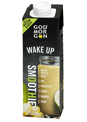 God Morgon Wake Up Smoothie Vihreä kahvipapu-kaura-ananas-guava-banaani-päärynä 250 ml 