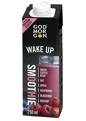 God Morgon Wake Up smoothie vihreä kahvipapu-kaura-vadelma-ruusunmarja-mustikka 250 ml