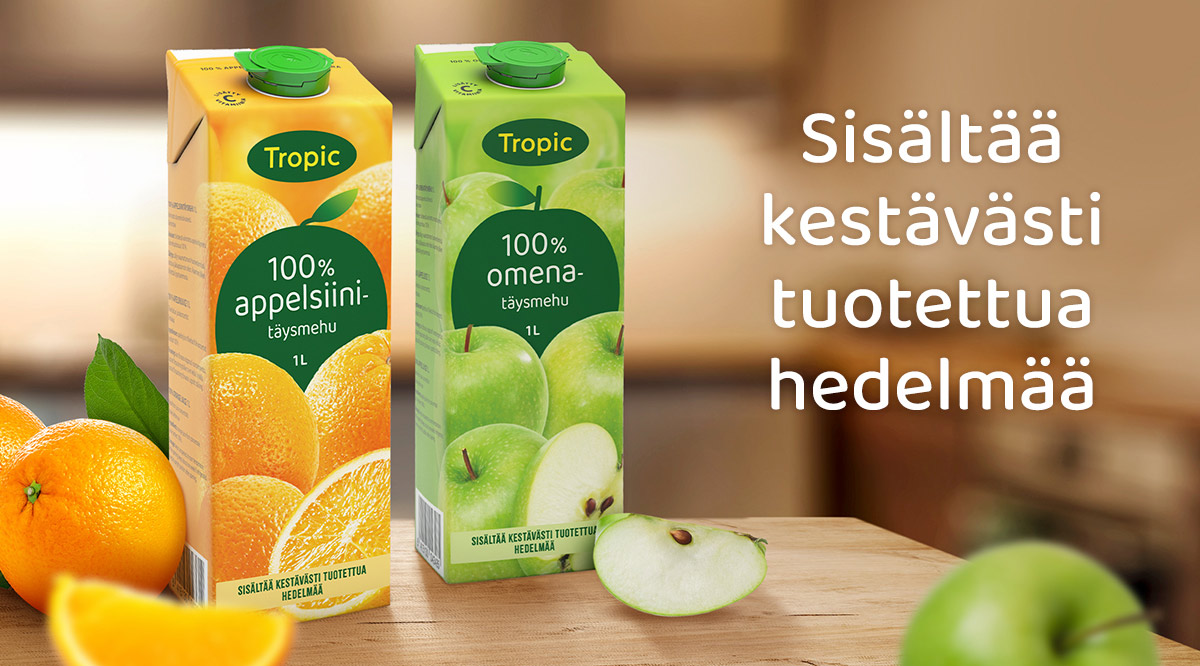 Sisältää kestävästi tuotettua hedelmää